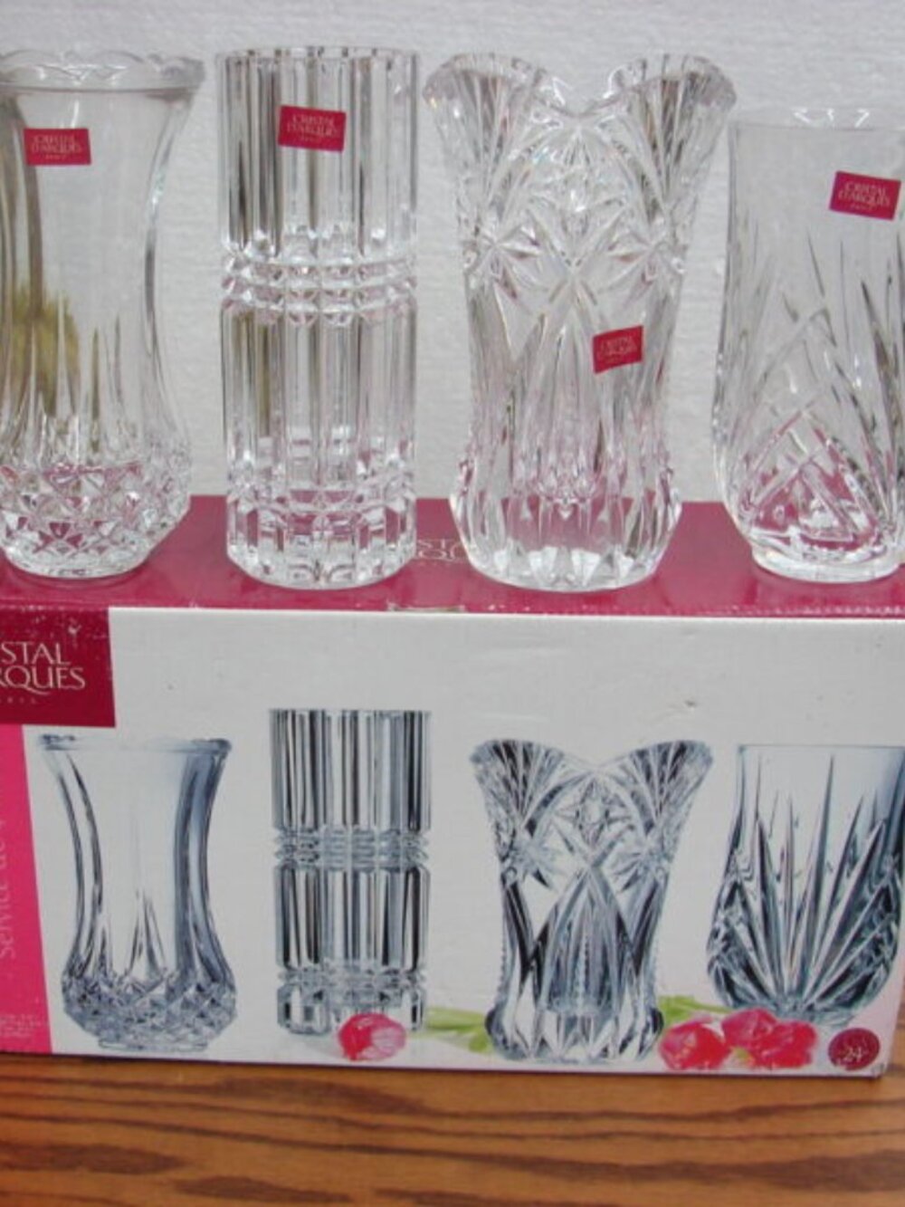 Cristal d’Arques Paris 24% Crystal Vase Set of 4 Variety in Original Box